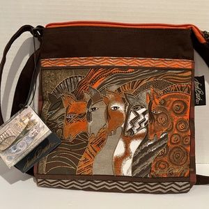 Laurel Burch Crossbody Bag Canvas Horses Front Patterned Back Brown 10 X 10